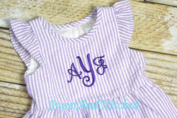 Monogrammed Seersucker Easter dress, toddler dress, baby girl easter dress personalized, Summer outfit, Baby Girl Beach Outfit