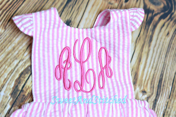 Monogrammed toddler bubble romper, monogrammed Seersucker bubble, baby girl summer outfit, toddler Beach Outfit
