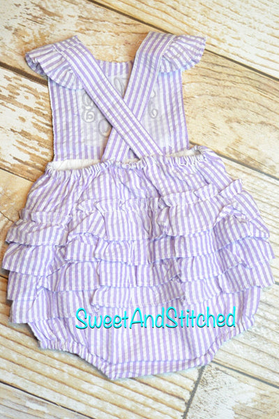Monogrammed toddler bubble romper, monogrammed Seersucker bubble