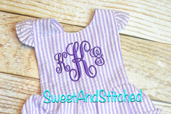 Monogrammed toddler bubble romper, monogrammed Seersucker bubble