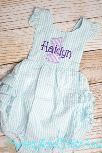 Monogrammed baby girl birthday bubble, birthday romper, 1st birthday outfit, personalized cake smash outfit, mermaid theme cake smash romper
