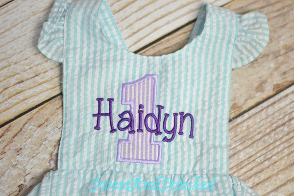 Monogrammed baby girl birthday bubble, birthday romper, 1st birthday outfit, personalized cake smash outfit, mermaid theme cake smash romper
