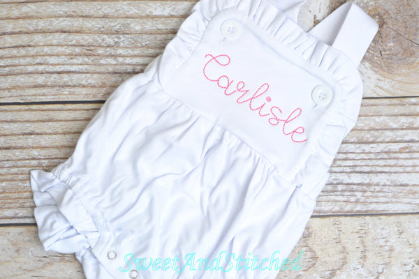 Monogrammed baby girl romper, girls cross backed bubble, girls summer romper, 1st birthday cake smash outfit, baby girl church outfit