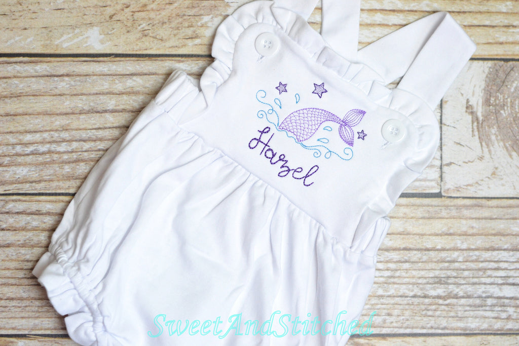 Monogrammed baby girl mermaid outfit, mermaid ruffle bubble, 1st birthday cake smash mermaid outfit, Summer Beach Outfit, mermaid romper