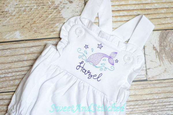 Monogrammed baby girl mermaid outfit, mermaid ruffle bubble, 1st birthday cake smash mermaid outfit, Summer Beach Outfit, mermaid romper