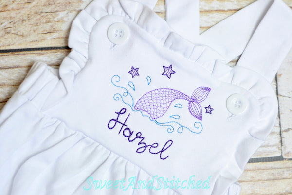 Monogrammed baby girl mermaid outfit, mermaid ruffle bubble, 1st birthday cake smash mermaid outfit, Summer Beach Outfit, mermaid romper