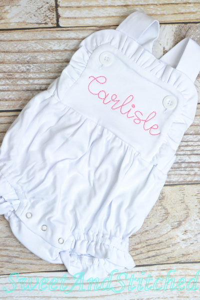 Monogrammed baby girl romper, girls cross backed bubble, girls summer romper, 1st birthday cake smash outfit, baby girl church outfit