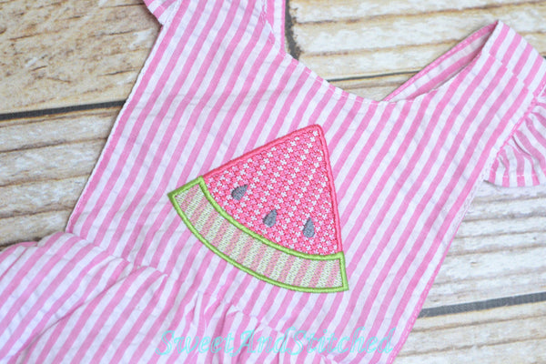 Monogrammed baby girl ruffle bubble with watermelons in pink and aqua, summer watermelon outfit, 1st birthday watermelon cake smash outfit