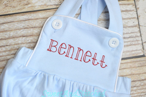 Monogrammed baby boy bubble, personalized boys baptism outfit