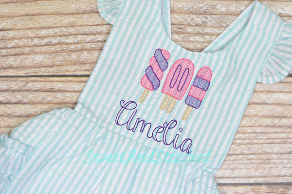 Monogrammed baby girl popsicle birthday outfit, 1st birthday outfit, personalized cake smash outfit with popsicles, cake smash romper