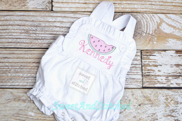 Monogrammed baby girl ruffle bubble with watermelons, girls summer watermelon outfit, 1st birthday cake smash outfit, Summer Beach Outfit