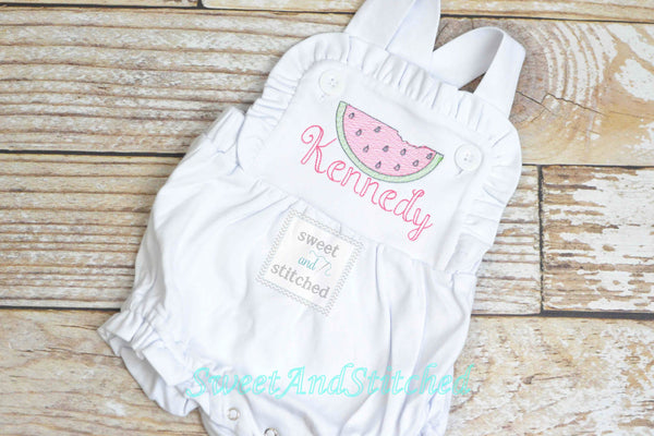 Monogrammed baby girl ruffle bubble with watermelons, girls summer watermelon outfit, 1st birthday cake smash outfit, Summer Beach Outfit