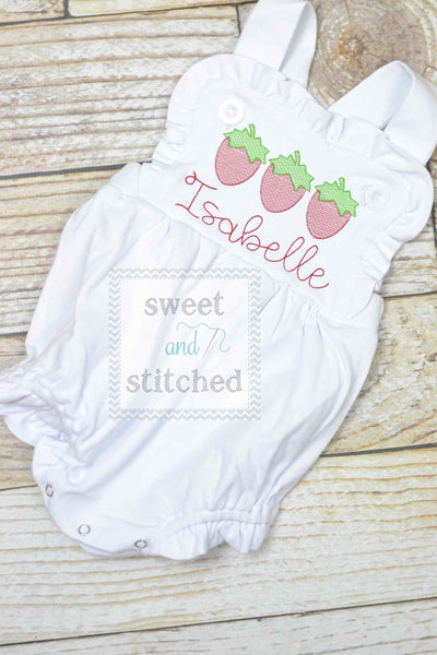 Monogrammed baby girl ruffle bubble with strawberries, girls summer strawberry outfit, 1st birthday cake smash outfit, Summer Beach Outfit