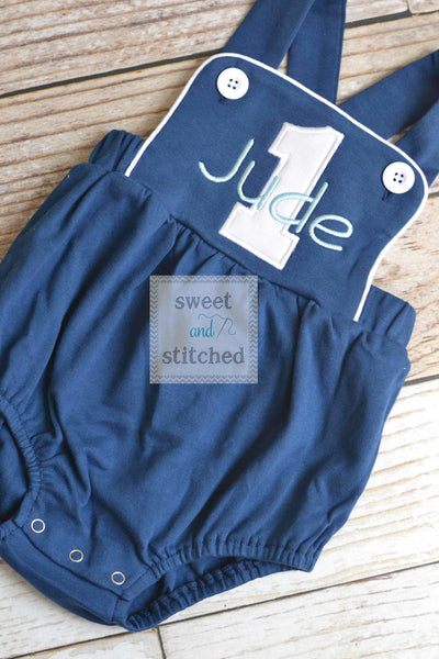 Monogrammed baby boy cake smash outfit, monogrammed boys 1st birthday romper, 1st birthday outfit, cake smash outfit, cross backed bubble
