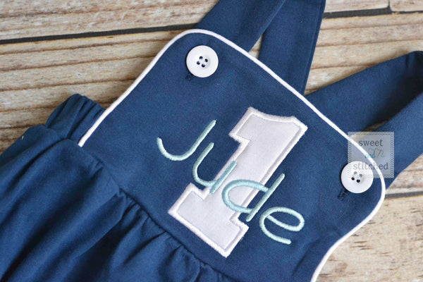 Monogrammed baby boy cake smash outfit, monogrammed boys 1st birthday romper, 1st birthday outfit, cake smash outfit, cross backed bubble