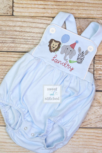 Monogrammed baby boy Birthday romper with zoo animals, party animal birthday outfit, zoo themed cake smash outfit, zoo birthday outfit