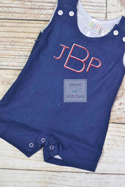 Monogrammed baby boy jon jon, baby boy outfit with patriotic monogram, beach outfit, monogrammed jon jon, 4th of july outfit