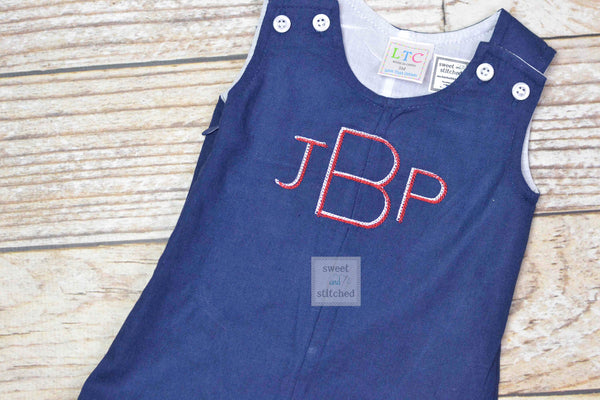 Monogrammed baby boy jon jon, baby boy outfit with patriotic monogram, beach outfit, monogrammed jon jon, 4th of july outfit