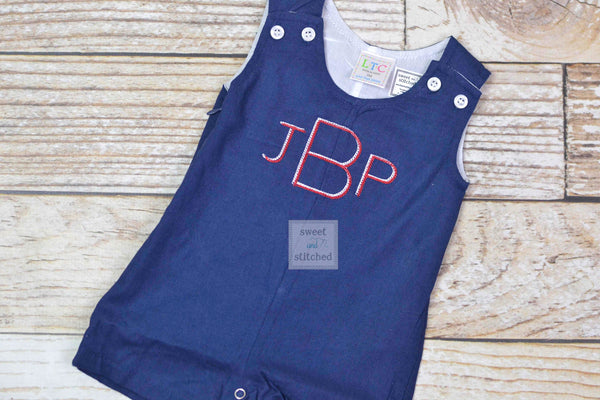 Monogrammed baby boy jon jon, baby boy outfit with patriotic monogram, beach outfit, monogrammed jon jon, 4th of july outfit