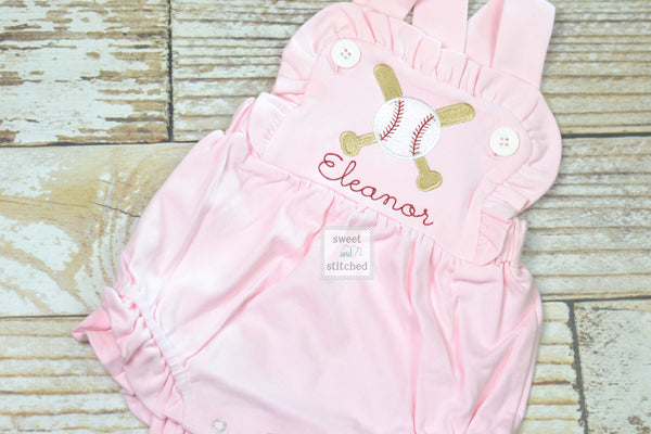 Girls monogrammed baseball bubble, little sister baseball romper, baseball outfit for little sister, baseball bubble