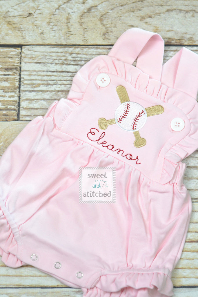 Girls monogrammed baseball bubble, little sister baseball romper, baseball outfit for little sister, baseball bubble