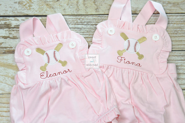 Girls monogrammed baseball bubble, little sister baseball romper, baseball outfit for little sister, baseball bubble