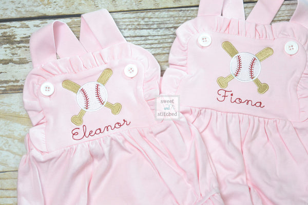 Girls monogrammed baseball bubble, little sister baseball romper, baseball outfit for little sister, baseball bubble