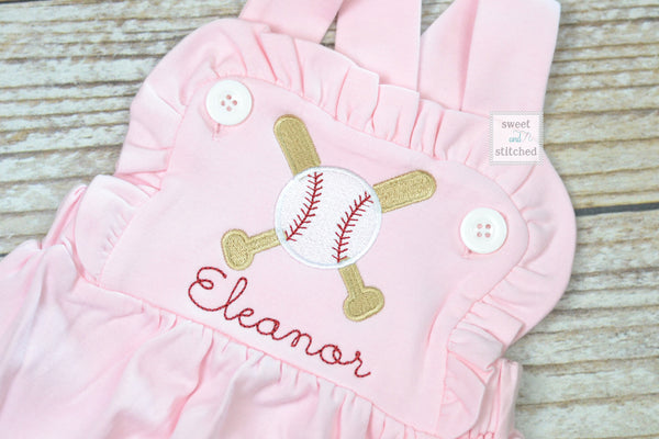 Girls monogrammed baseball bubble, little sister baseball romper, baseball outfit for little sister, baseball bubble