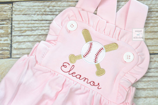 Girls monogrammed baseball bubble, little sister baseball romper, baseball outfit for little sister, baseball bubble