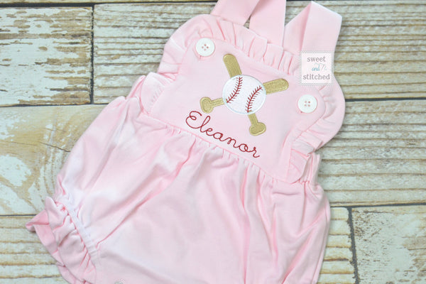 Girls monogrammed baseball bubble, little sister baseball romper, baseball outfit for little sister, baseball bubble