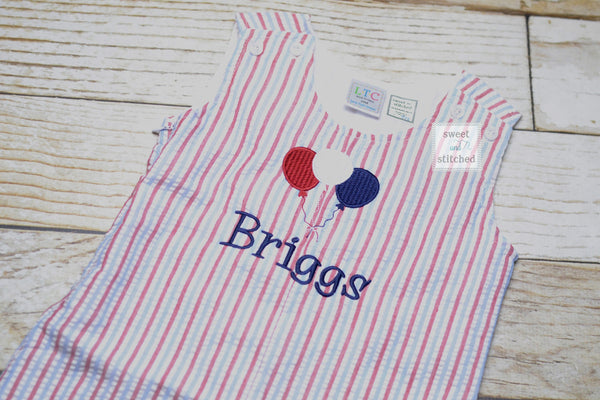 Monogrammed Boys red white and blue romper, Boys 4th of July Outfit, patriotic birthday outfit, jon jon, toddler patriotic birthday