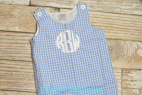 Baby Boy Easter outfit in blue gingham - Boys monogrammed Easter Outfit, Easter overalls