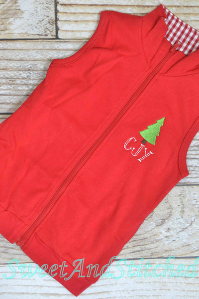 Monogrammed Boys Christmas vest, Monogrammed Christmas tree outfit for boys