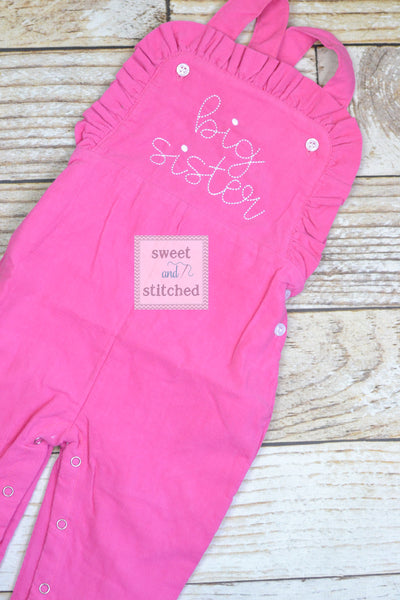 Baby girl Big Sister Corduroy outfit, Pink monogrammed overalls with Big Sister, big sister hospital outfit, big sister overalls