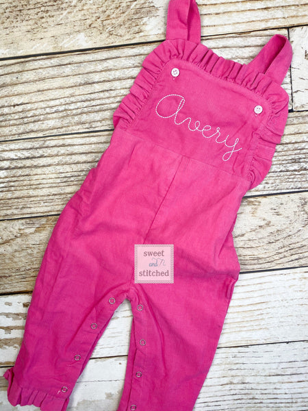 Baby girl monogrammed fall Corduroy outfit, Pink monogrammed overalls, girls Christmas outfit, baby girl valentine&#39;s outfit