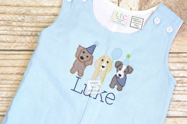 Monogrammed baby boy jon jon with puppies, puppy themed baby boy birthday outfit with name, beach outfit, monogrammed jon jon, cake smash