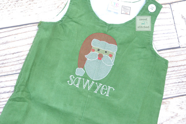 Baby boy Christmas outfit with santa face, Toddler Boys Christmas overalls, Boys monogrammed santa outfit,