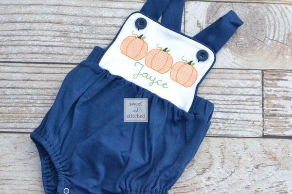 Monogrammed baby boy pumpkin outfit, monogrammed boys fall halloween thanksgiving outfit, bubble romper color block