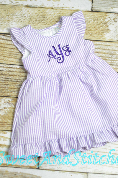 Monogrammed Seersucker Easter dress, toddler dress, baby girl easter dress personalized, Summer outfit, Baby Girl Beach Outfit