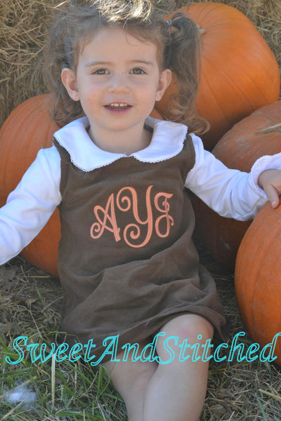 Girls Thanksgiving Dress, monogrammed thanksgiving dress, corduroy jumper, personalized Corduroy dress, Girls Fall Orange Pumpkin dress