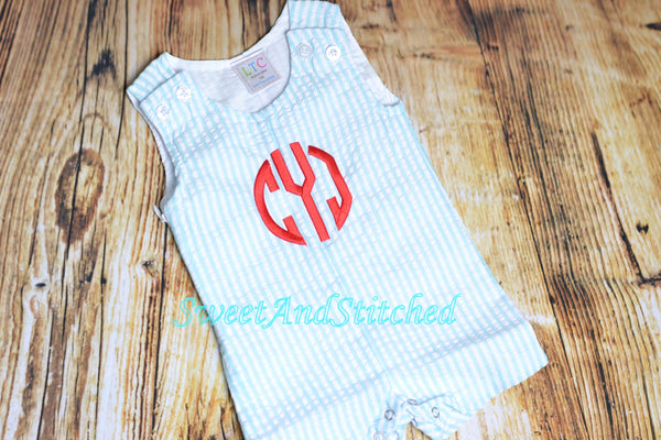 Monogrammed Boys Romper, Boys 4th of July Outfit, Personalized baby boy beach outfit, monogrammed jon jon, toddler beach outfit