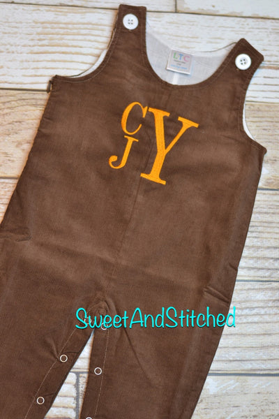 Baby Boy fall outfit - Boys Thanksgiving Outfit, baby boy longall overalls, boys pumpkin outfit, toddler boys corduroy overalls