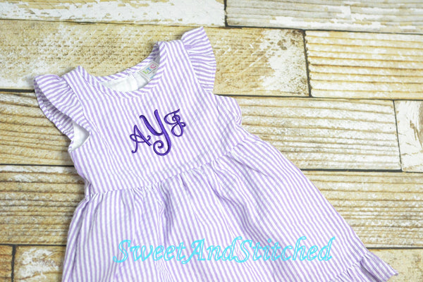Monogrammed Seersucker Easter dress, toddler dress, baby girl easter dress personalized, Summer outfit, Baby Girl Beach Outfit