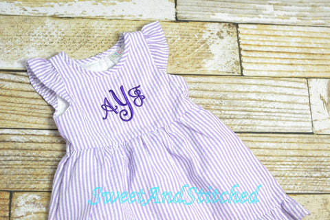 Monogrammed Seersucker Easter dress, toddler dress, baby girl easter dress personalized, Summer outfit, Baby Girl Beach Outfit