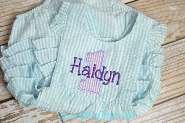 Monogrammed baby girl birthday bubble, birthday romper, 1st birthday outfit, personalized cake smash outfit, mermaid theme cake smash romper