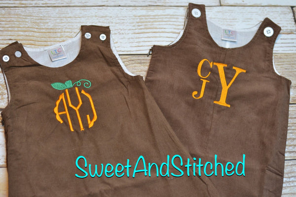 Baby Boy fall outfit - Boys Thanksgiving Outfit, baby boy longall overalls, boys pumpkin outfit, toddler boys corduroy overalls