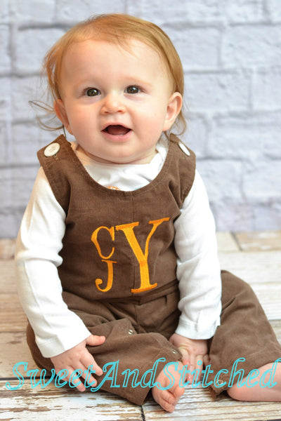 Baby Boy fall outfit - Boys Thanksgiving Outfit, baby boy longall overalls, boys pumpkin outfit, toddler boys corduroy overalls