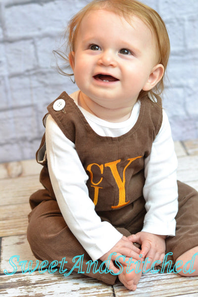 Baby Boy fall outfit - Boys Thanksgiving Outfit, baby boy longall overalls, boys pumpkin outfit, toddler boys corduroy overalls