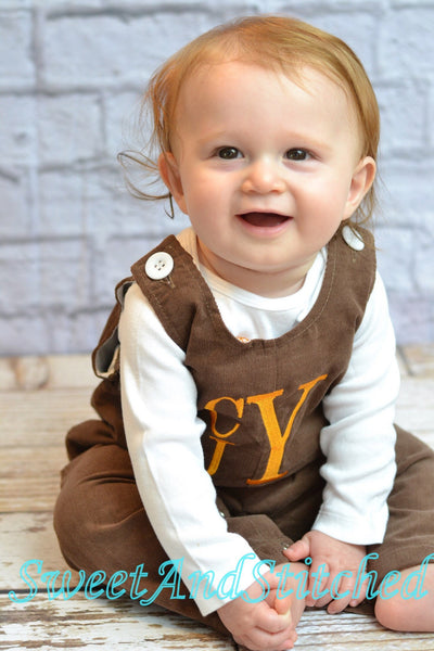 Baby Boy fall outfit - Boys Thanksgiving Outfit, baby boy longall overalls, boys pumpkin outfit, toddler boys corduroy overalls