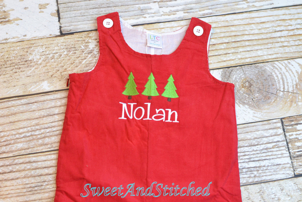 Personalized Baby Boy Christmas outfit - red corduroy monogrammed Christmas overalls, baby boy monogrammed 1st Christmas outfit personalized